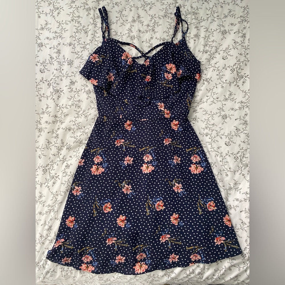 Navy Dress with Flower Pattern